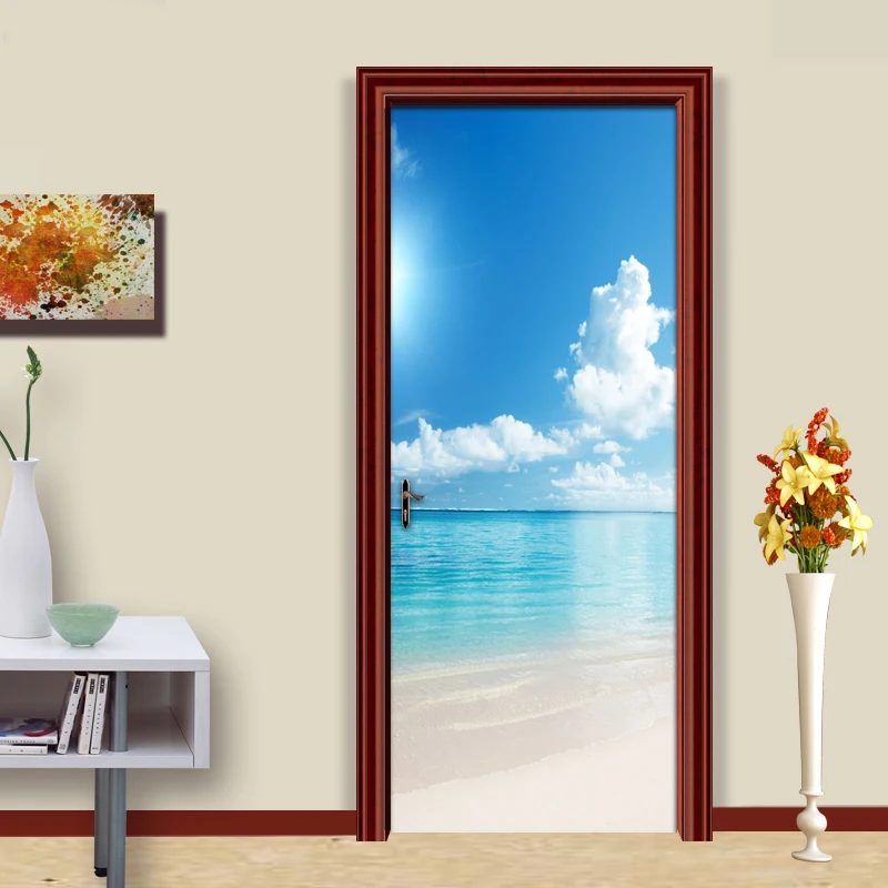 

Door Stickers Home Decoration Renew PVC Mural Sea View Paper Print Art Picture Self Adhesive Waterproof Wallpaper For Bedroom