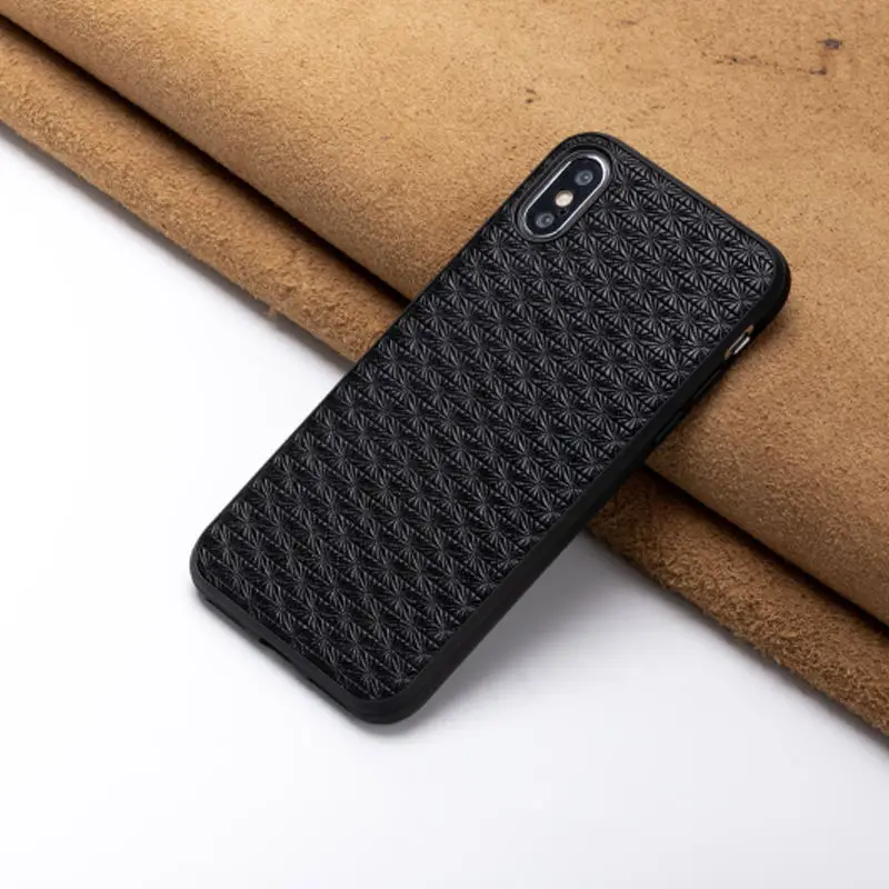 Травяной воловья кожа чехол для телефона для IPhone X XS Max XR для Apple 5 5S SE 6 6S 7 8 Plus защитный чехол для телефона Встроенный чехол противоударный - Цвет: Black