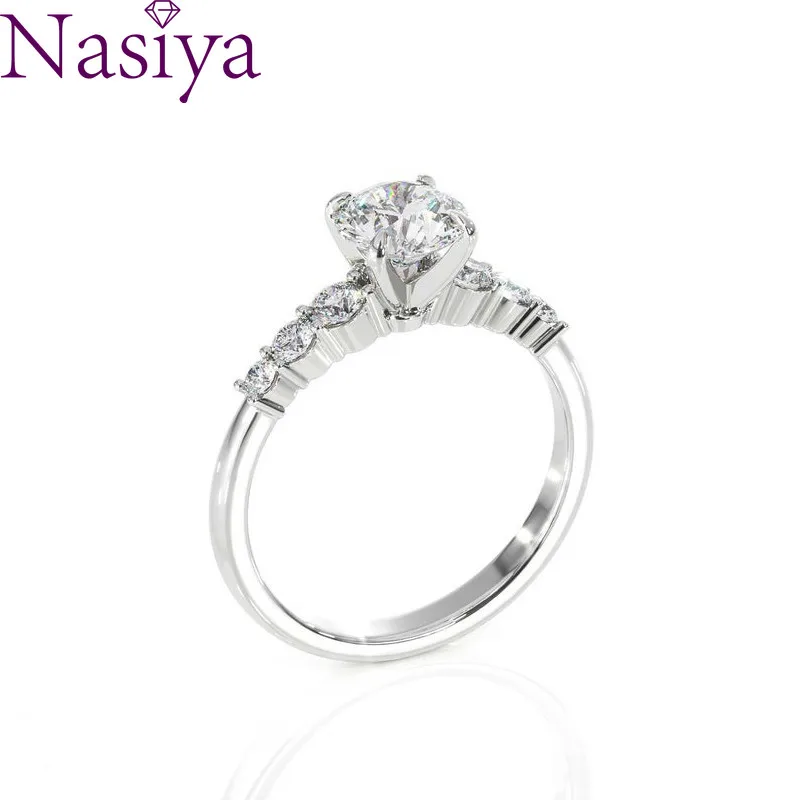 NASIYA Муассанит Обручение кольцо центра 0.6ct 5 мм EF Цвет с твердой 14k из белого золота