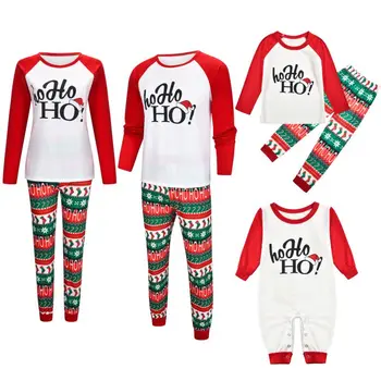 

Christmas Hat Parent-child Suit Parent-child Home Wear Pajamas Set Santa Claus Print Long Sleeves Striped Family Outfits