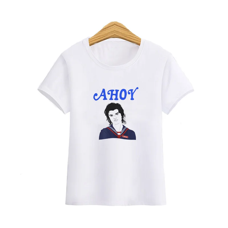 Странные вещи, ТВ-шоу, футболка, женские совки, Ahoy Steve Harrington, футболка унисекс, летние женские футболки с коротким рукавом, Camisas Mujer - Цвет: Белый