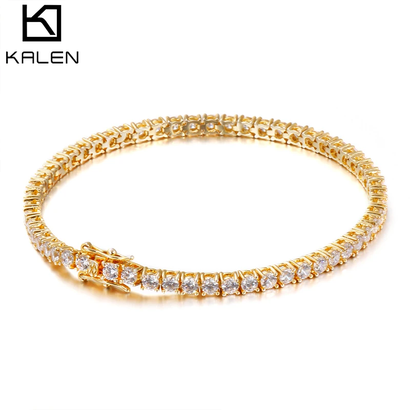 KALEN Золотые/серебряные браслеты из нержавеющей стали для женщин все кубический циркон шпрингельный замок Mujer Pulseras Свадебные Элегантные ювелирные изделия