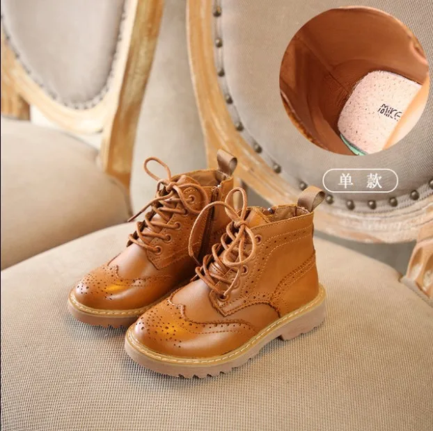 Г. Осенне-зимние ботинки из натуральной кожи высокого качества для малышей модные ботинки из воловьей кожи коричневого цвета на шнуровке для маленьких мальчиков и девочек - Цвет: Autumn Thin Style