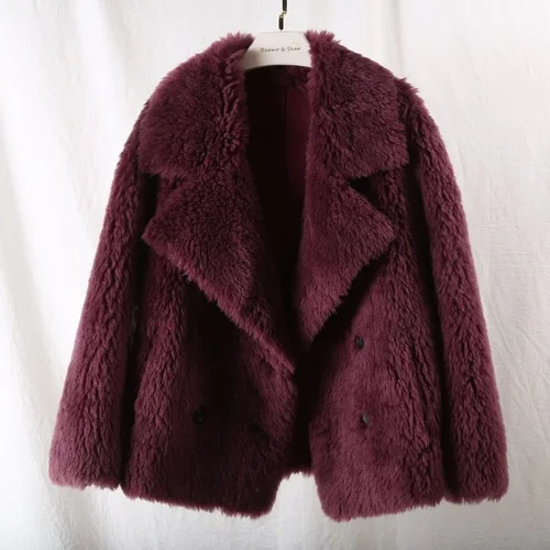 dark purple OFTBUY зимняя куртка женская Повседневная натуральный мех пальто толстая теплая овечья стрижка Верхняя одежда Женская мода уличная Корея Новинка - Цвет: dark purple