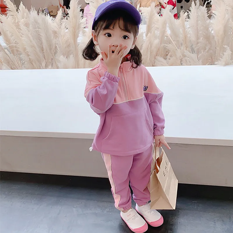 

DFXD 2020 Autumn Baby Girl Clothing Set 2PC Kids Sport Clothes Suits Patchwork Letter Sweatshirt + Pants Children Clothing Sets