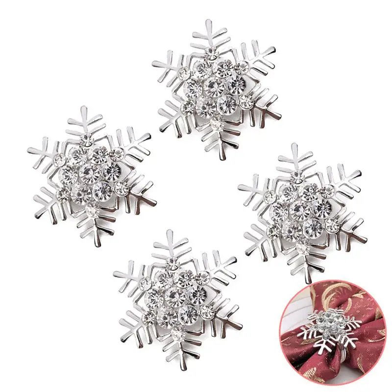 4 шт. кольца для салфеток в виде снежинок серебряные сверкающие пряжки для салфеток металлическая для салфеток держатели для сервировки стола на Рождество, вечерние, свадебные