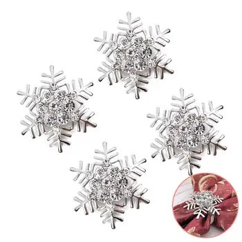 

4pcs Snowflake Napkin Rings Silver Sparkling Napkin Buckles Metal Napkin Holders Dinning Table Setting for Xmas Party Wedding