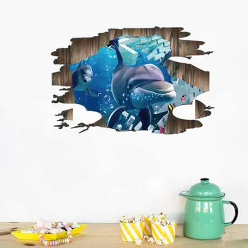 

1pc Sticker Wall Broken 3D Dolphin Art Sticker Decal Wall Sticker Wallpaper for Living Room Hotel Bedroom Bathroom