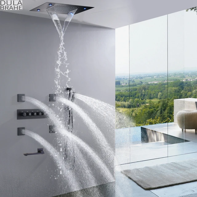 fredelig Korrespondent pistol Waterfall Thermostatic LED Rain Shower System 14 X 20 Inch Rectangle Luxury  Ceil Mounted Shower Head