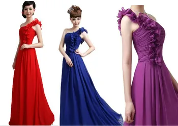 

free shipping hilti elegant robe de soiree Chiffon Long Maxi Gown one shoulder handmade flower Ball Formal Bridesmaid Dress