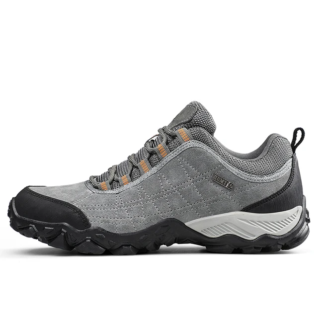 Humtto New Arrival Leather Hiking Shoes Wear-resistant  Outdoor Sport Men Shoes Lace-Up Mens Climbing Trekking Hunting Sneakers Gray