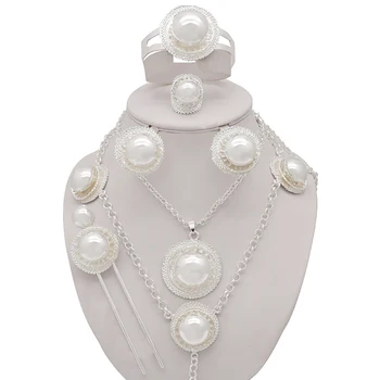 

New Design Five Piece Jewelry Set For Women Fine Double necklace Hairpins Dubai Gold Wedding Bridal Fashion Jewelry Sets