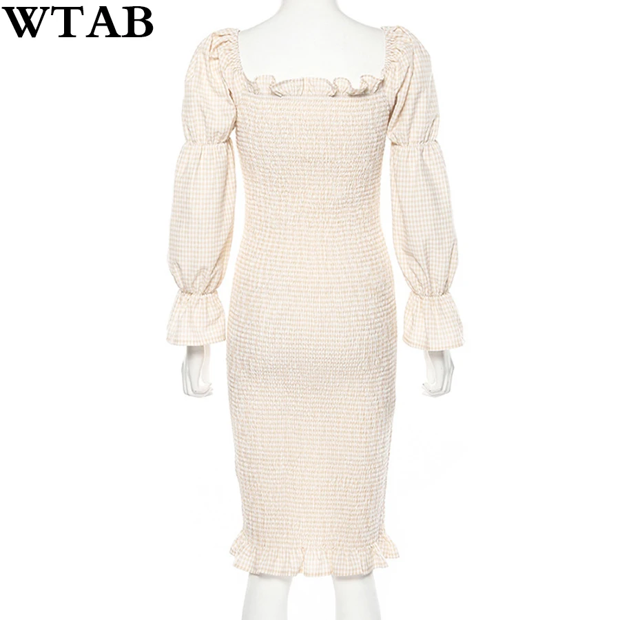 WTAB, Клубное, элегантное, с открытыми плечами, облегающее, миди платье, тонкое, в клетку, mujer, Осень-зима, Harajuku, вечерние, ночные платья для женщин