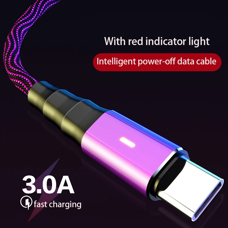 Smart Power Off Micro USB Cable 3A Nylon Fast Charge USB Data Cable for Samsung Xiaomi 1