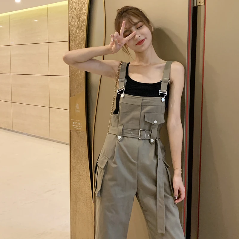 

Women Casual Cargo Female Jumpsuits Sash Pocket 2020 Korean Fashion Womens Jumpsuit Romper Chic Spring Summer Ladies Overalls