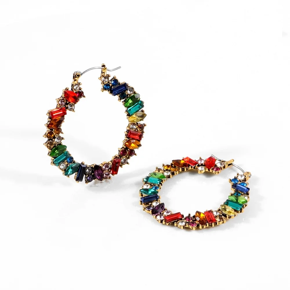 

Multicolor Princess Cut Rhinestone Hoop Earrings Elegant Birthstone Earrings Bride Wedding Jewelry Gem Earrings for Women