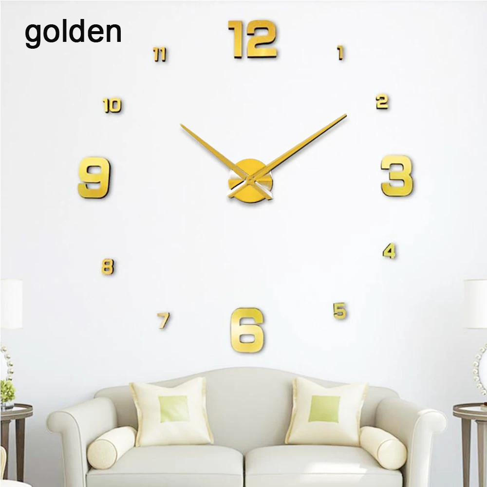 A golden 3D светящиеся большие настенные часы зеркальные настенные наклейки Diy Декор для дома в гостиную модные часы поступление кварцевые большие настенные часы - Цвет: A golden