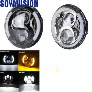 

2PCS 7" Led Headlight DRL Angel Eye White Halo & Amber turn singal Hi/Lo Beam for Jeep wrangler JK TJ CJ VAZ 2121 Lada Niva