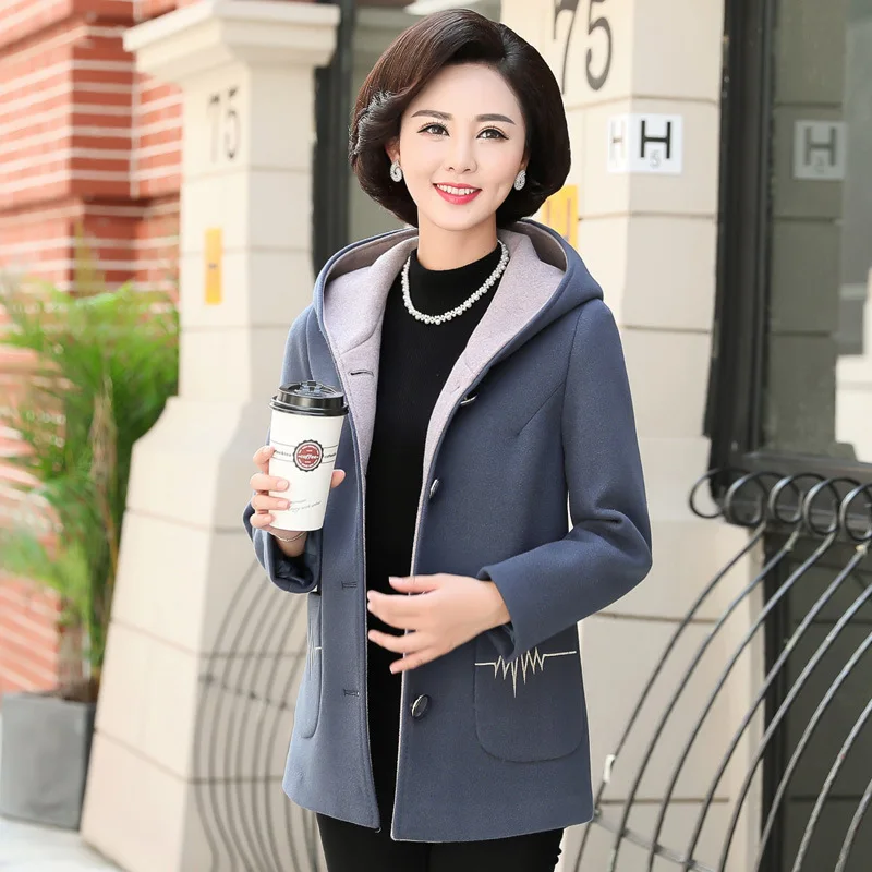 

Mom Autumn Clothing Middle-aged Coat Women's Mom Thin Type for Spring And Autumn Grandma Winter Plus-sized Woolen Jacket