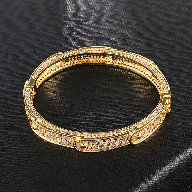 US7 Iced Out Bling кубический циркон хип хоп золото серебро круглые браслеты с шипами подарки для мужчин и женщин