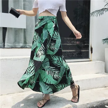 

Fdfklak 2020 Women's spring summer skirts travel sunscreen floral chiffon print maxi skirt one-step beach long skirt women