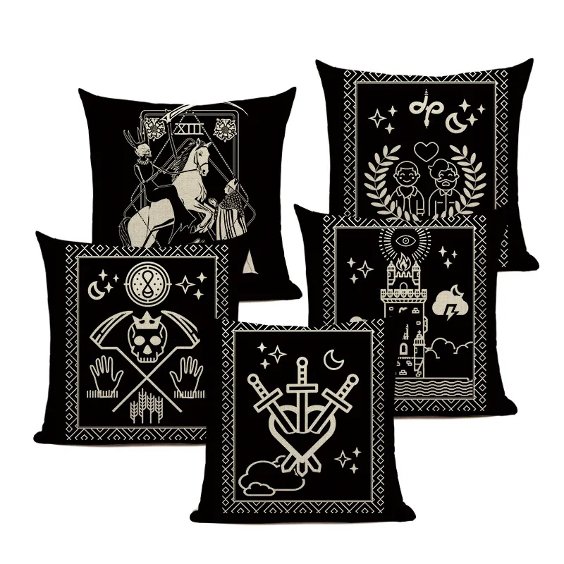

Tarot Black White Cushion Cover Home Decor Cartoon Animal Throw Pillow Covers for Sofa Car Bedroom Decorative Pillowcase