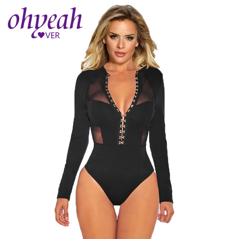 Ohyeahlover Button Decoration Body Rompers Black Lace Transparent Bodysuit Long Sleeve Party Clubwear Plus Size XXXL 5XL RM80753 Ohyeahlover Button Decoration Body Rompers Black Lace Transparent Bodysuit Long Sleeve Party Clubwear Plus Size XXXL 5XL RM80753