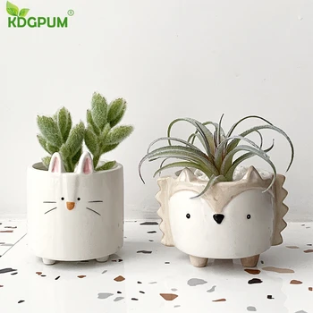

Fleshy Flowerpot Cute Ceramic Basin Hedgehog Rabbit Animal Flowerpot Creative Mini Gardening Bedroom Basin