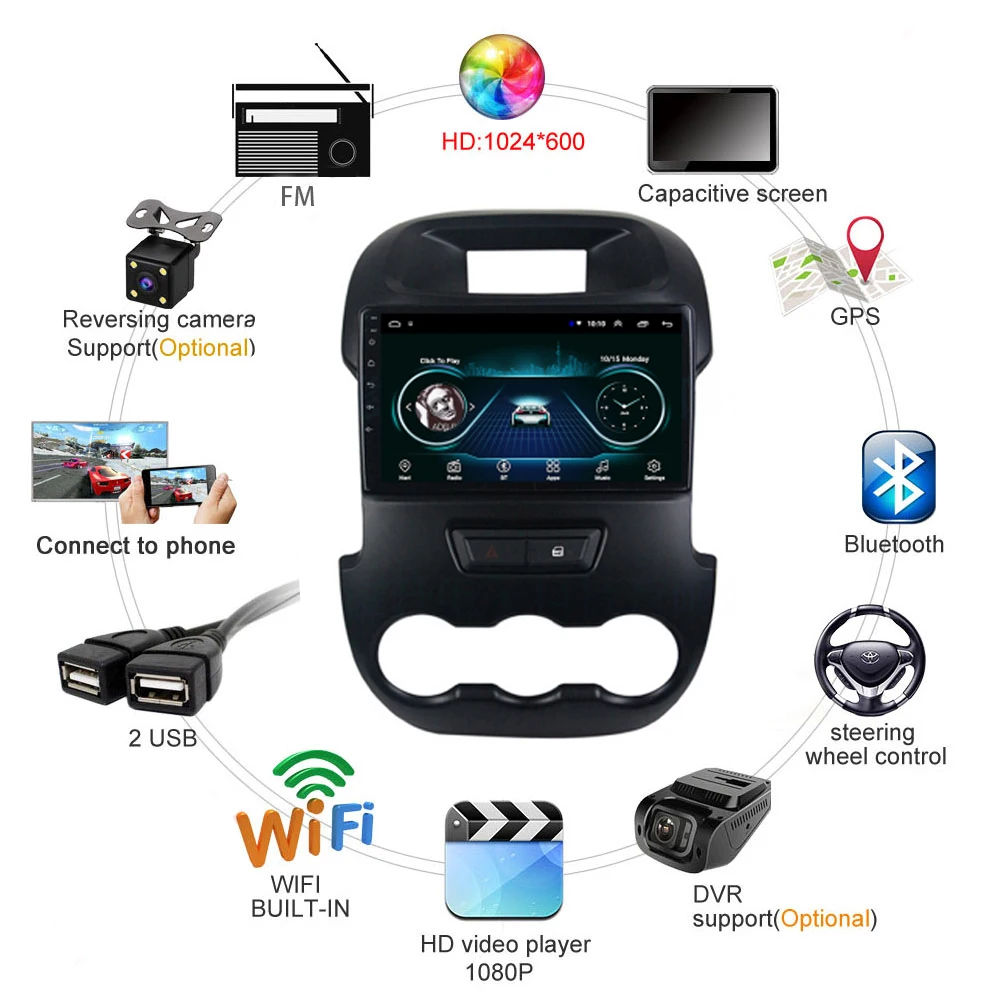 Автомагнитола для Ford Ranger Android8.1 9 дюймов dvd-плеер gps Мультимедийная система аудио стерео Carplay wifi FM SWC