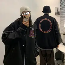 Autumn and winter baseball uniform jacket men and women Korean alphabet embroidery woolen loose stitching regular couple jacket