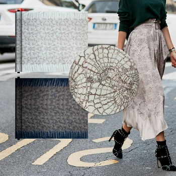 

Abstract net pattern printed pure silk Double Georgette fabric,16momme,gray&navy,sewing for shirt,,dress,skirt,craft by the yard