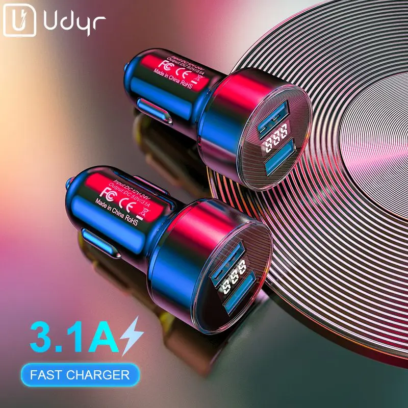 3.1A светодиодный дисплей двойной USB Автомобильное зарядное устройство