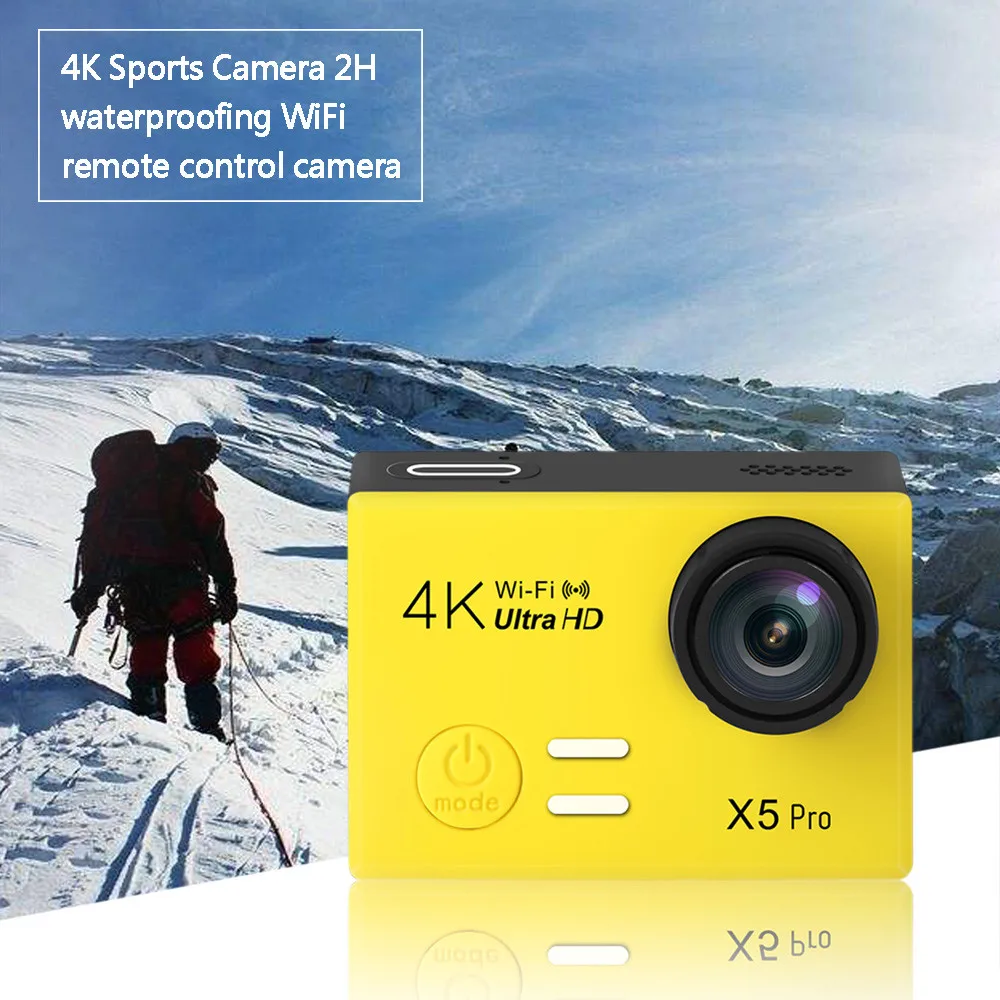 Цвет: желтый X5 Pro Экшн-камера Ultra HD 4 K/25fps WiFi 2," 170D подводный водонепроницаемый шлем видео запись камера s Спортивная камера - Цвет: Цвет: желтый