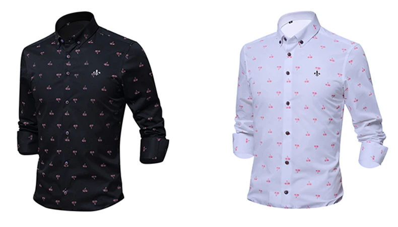 С принтом кокосового дерева модная блуза Camisa Social Masculina Dudalina рубашка с длинным рукавом Slim Fit Мужская одежда с цветочным принтом пуловер Белый мужской