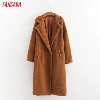 

Tangada Elegant 2019 Winter Women Long Coat Jacket pocket buttons long sleeve Casual solid Overcoat 1D03
