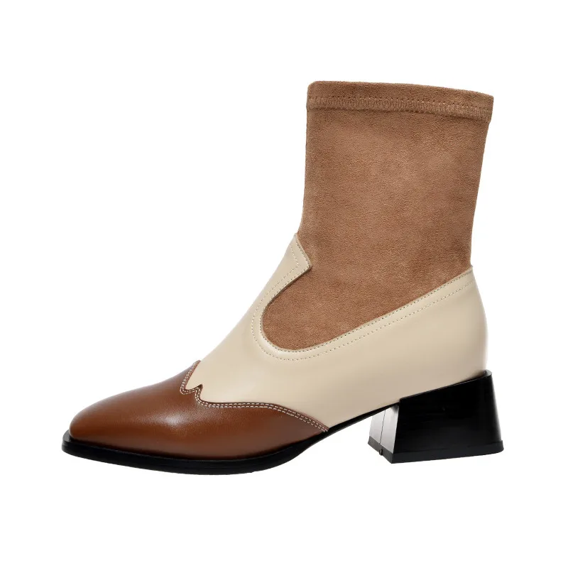 MORAZORA/Новинка года; Модные женские брендовые ботинки; цвет черный, коричневый; ботильоны из натуральной кожи на среднем каблуке с квадратным носком разных цветов