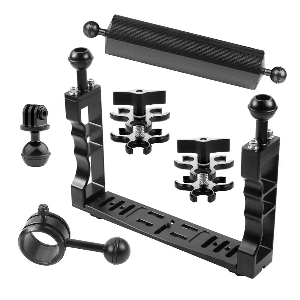  Aluminum alloy Diving Camera Holder Handle Tray Grip Bracket Flashlight Kit for Go Pro Action Camer