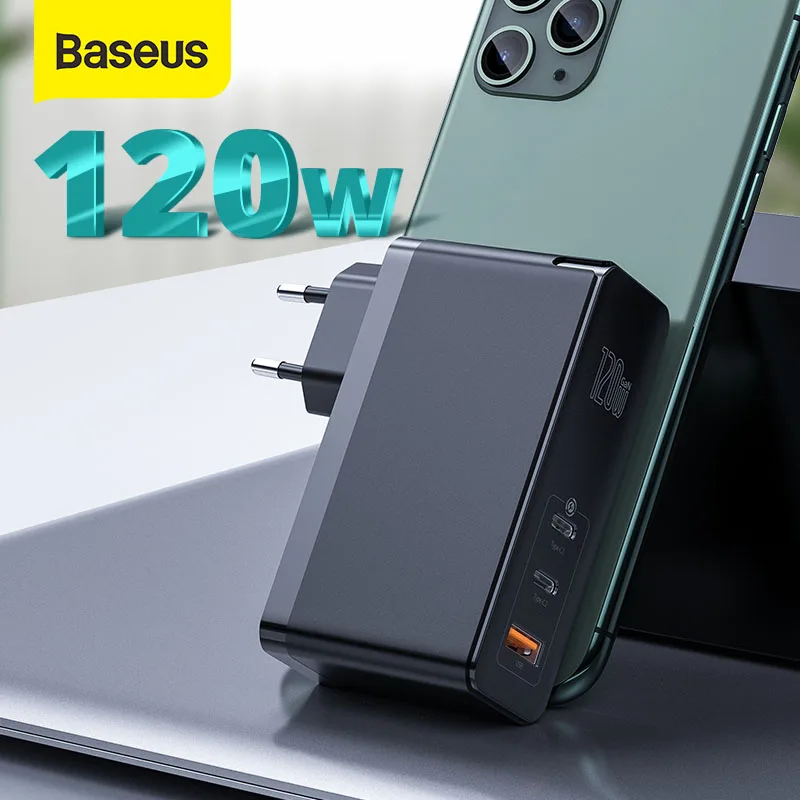 Baseus-cargador GaN de 120W, dispositivo de carga rápida, USB C, PD, QC4.0, QC3.0, portátil, para iPhone, Macbook, portátil, tableta