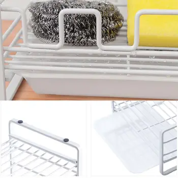 

Iron Sponge Drain Storage Rack with Removable Tray Clean Ball Kitchen Shelf