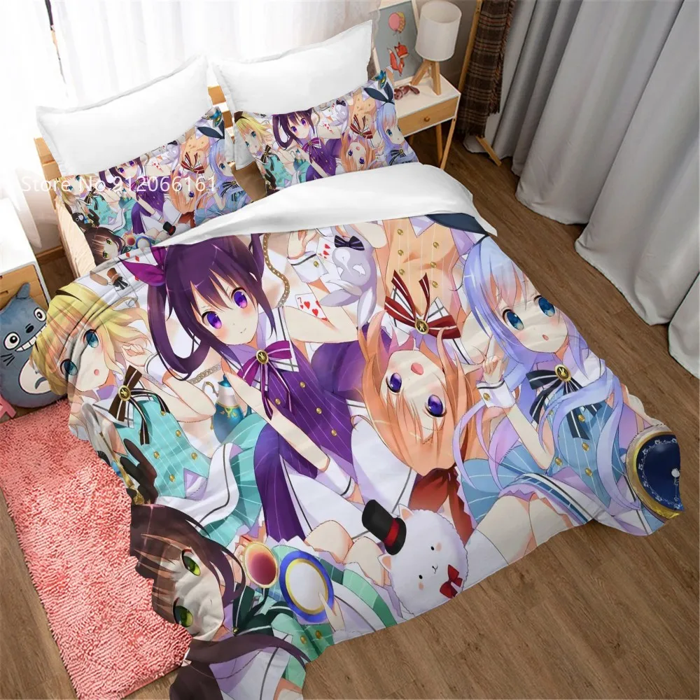 

Is The Order A Rabbit Bedding Set Japan Anime Duvet Cover 3D Print Beautiful Girl Bed Quilt Cover For Bedroom Bedspread 2/3 Pcs