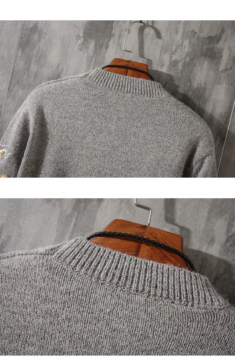 RUIHUO Chinese Kirin Embroidery Winter Sweater Men Pullover Winter Coat Men Sweater Winter Coat Mens Sweaters For Autumn