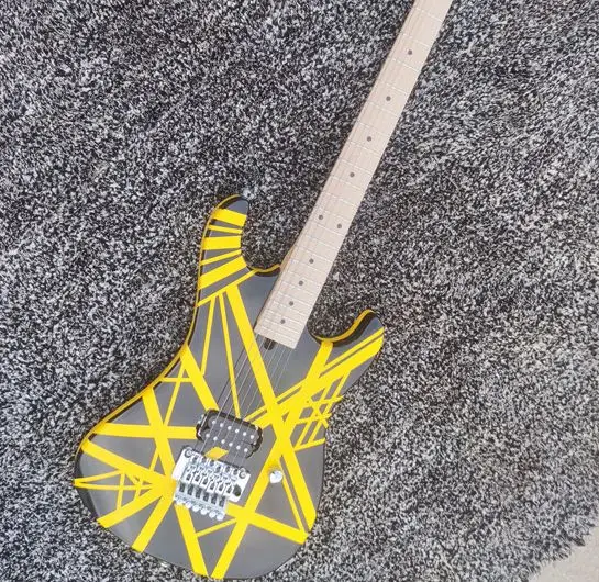 黒と黄色のストライプのエレキギター,高品質,メイプル指板