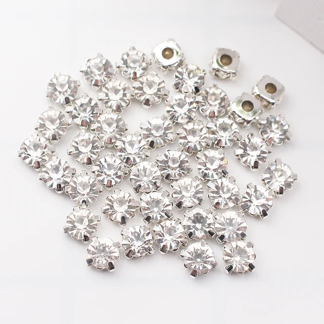 3mm-8mm Claw Cup Crystals Strass Flatback Round Stones Non Hotfix Silver Base Sew On Rhinestones For Clothes DIY Needlework Gems Crystal -S