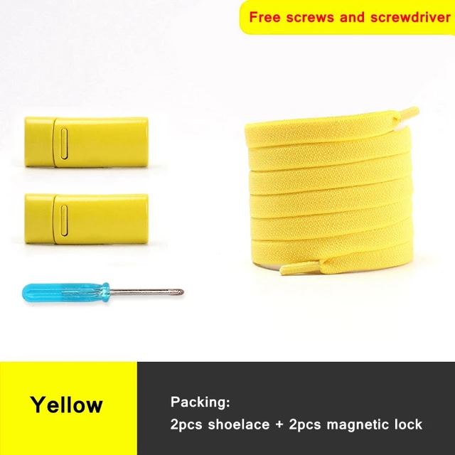 1 second No tie shoelace 24Color Elastic shoelaces Magnetic metal lock Quick wear in Flat Suitable for all shoes Lazy laces Yellow