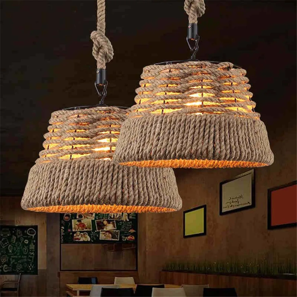 American Loft Decor LED Pendant Lamp Vintage Industrial Hemp Rope Hanging Light Dining Room Lights Fixtures Indoor Lighting (2)
