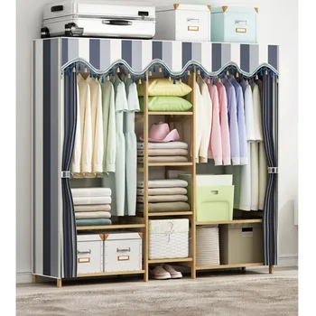 

Stable load-bearing clothes storage cabinet reasonable partition space-saving dormitory wardrobe bold clothes hanging rod wooden