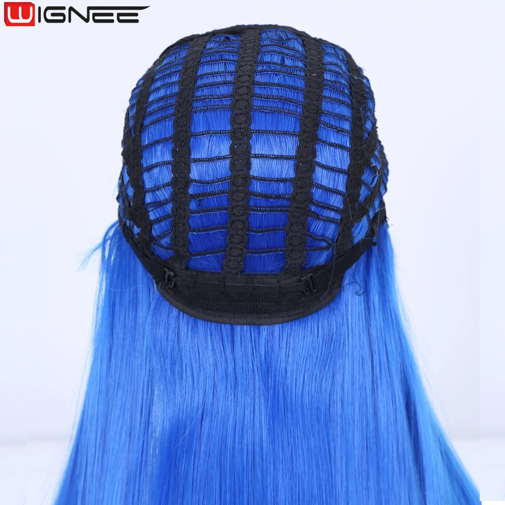 WIGNEE Straight Wig Syntheic Long Wig Heat Resistant Hair Middle Part Black Blue Wigs For Women Cosplay Pink Purple Ombre Wig images - 6
