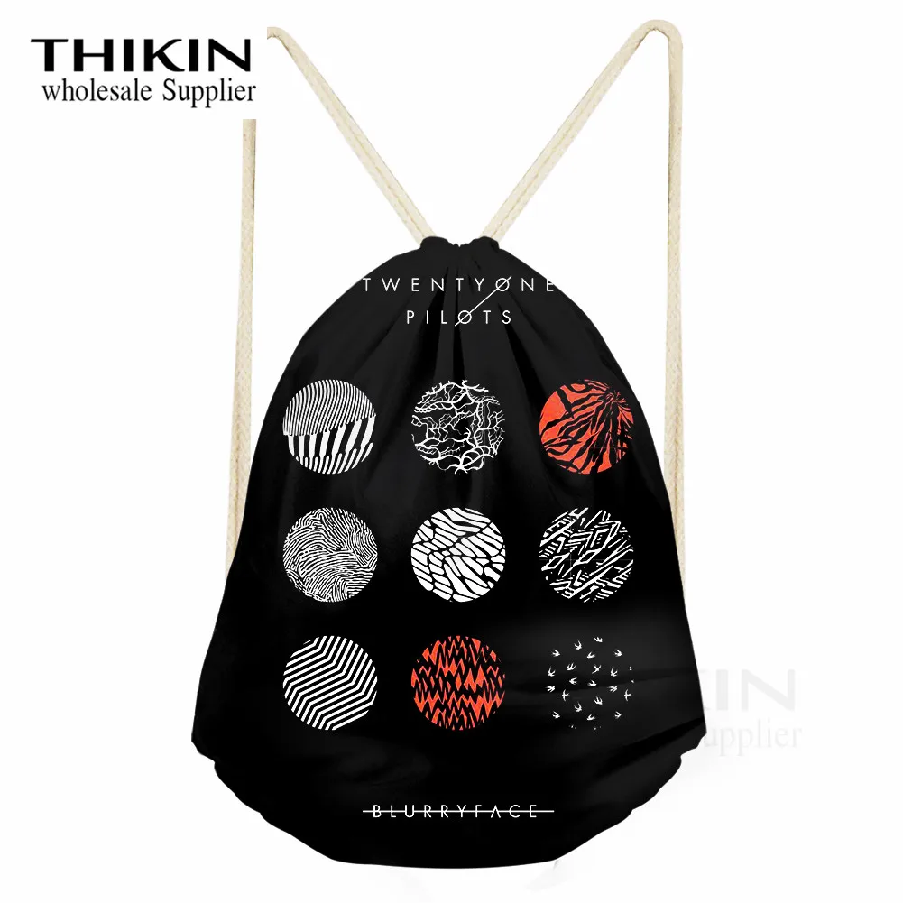 as picture THIKIN Twenty One Pilots, сумки на шнурках с принтом для детей, мальчиков, 3D, рок-группа, сумка на шнурке, для женщин и мужчин, унисекс, полиэстеровый рюкзак для хранения - Цвет: as picture