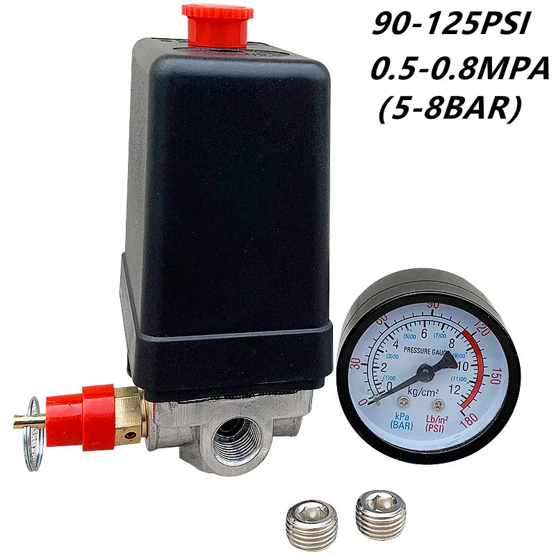 

1/4'' BSP 4 Port 12 Bar Single-phase Air Compressor Pressure 0-175 PSI Switch Control Valve Safety Valve Pressure Gauge