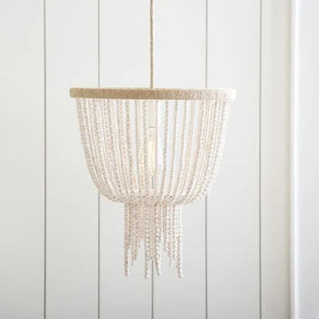 

French wood beaded pendant light nordic wooden hanging lights indoor loft suspension lights in bedroom baby's/kids' room kitchen